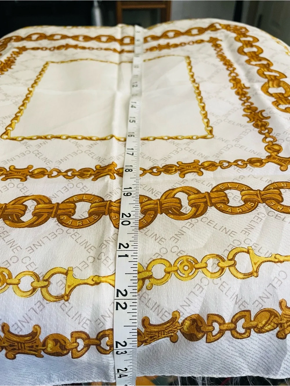 Celine White & Gold Chain Motif Silk Scarf